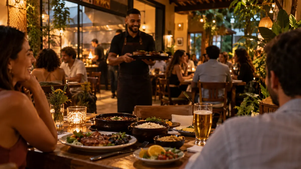 Cena ilustrativa de atendimento em um restaurante
